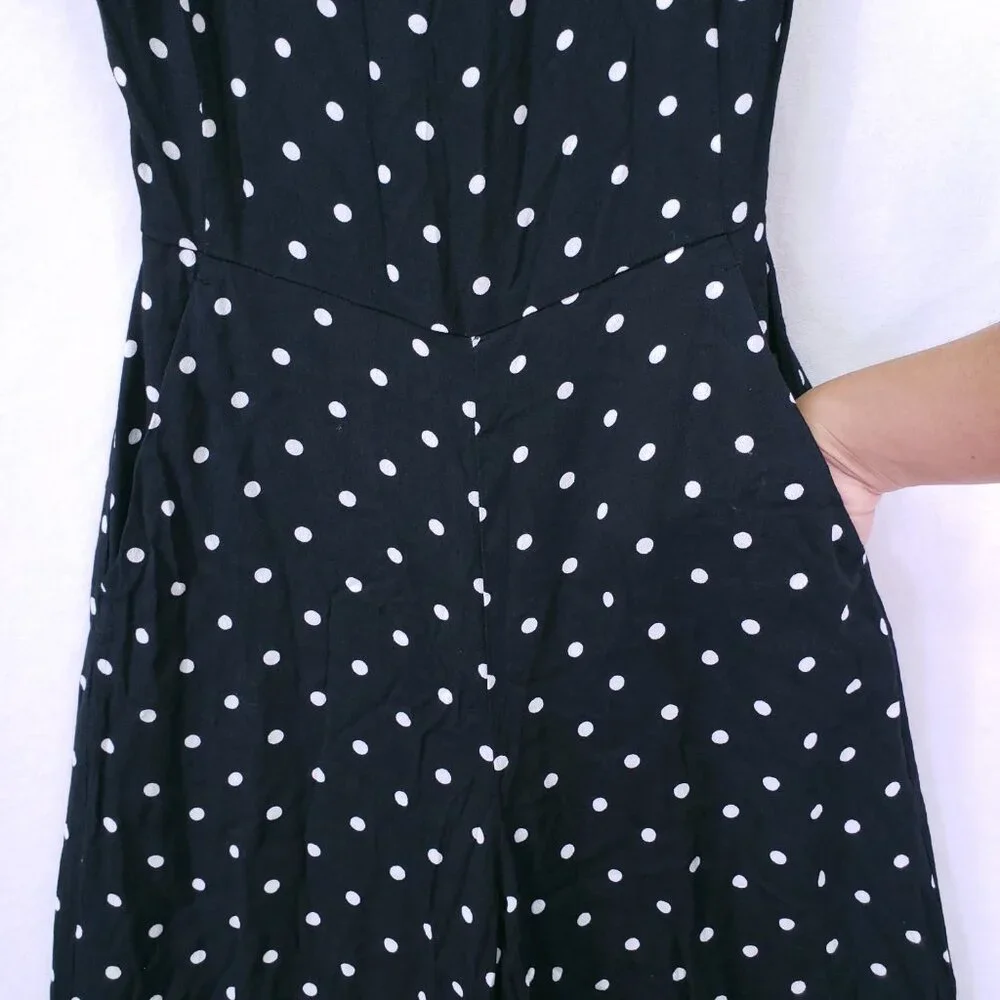 Aritzia Wilfred Écoulement Black White Polka Dot Preppy Jumpsuit Wide Leg Size 4